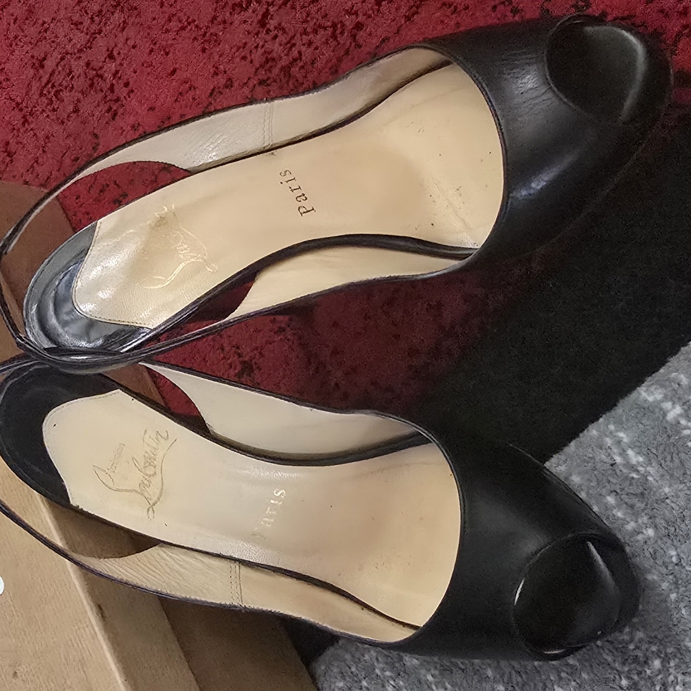 Christian Louboutin Black Peep-Toe Heels
